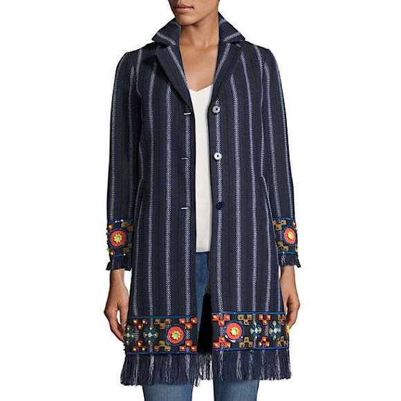 Tory Burch ‘Luna’ Embellished Woven Coat - Picture 2 of 15